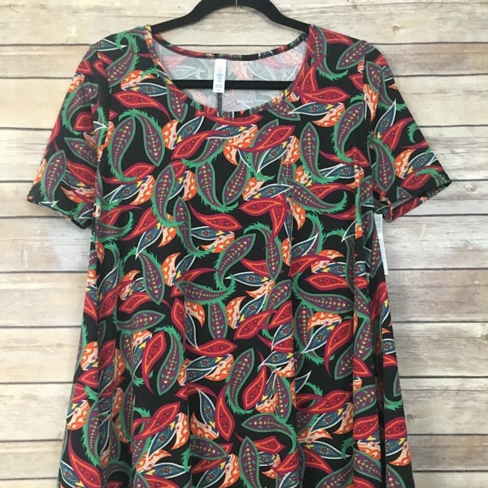NWT LuLaRoe Perfect T shirt XXS Paisley Black Hippie Boho 2XS Swing Top Tee NEW